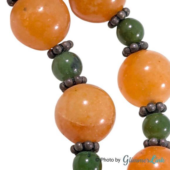 Vintage Sterling Silver Necklace Carnelian Quartz & Jade Beads 19" - Picture 11 of 14